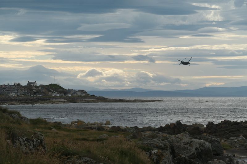 A chinook flying over Burghead