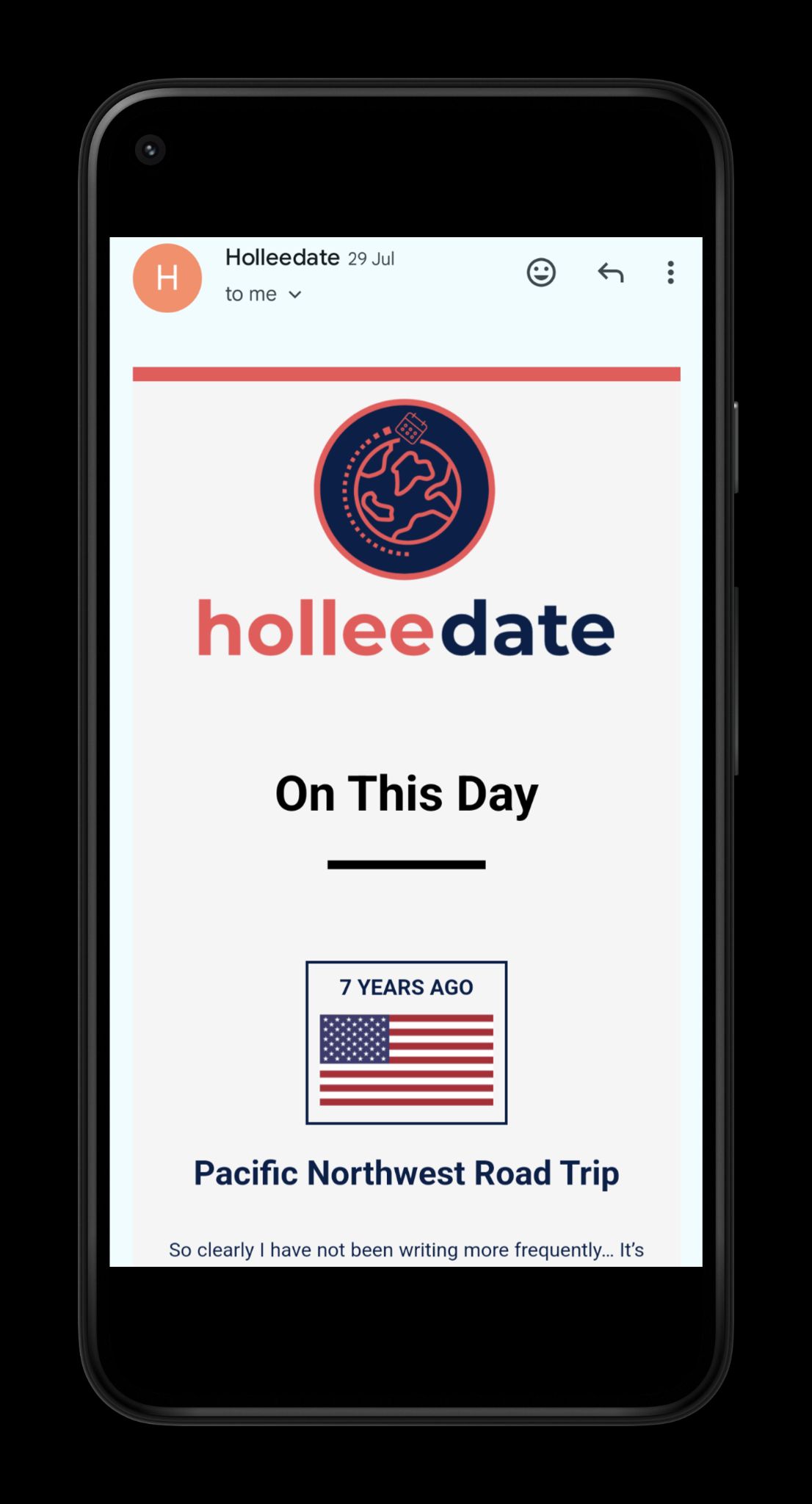 Screenshot of an email with the Holleedate logo and 